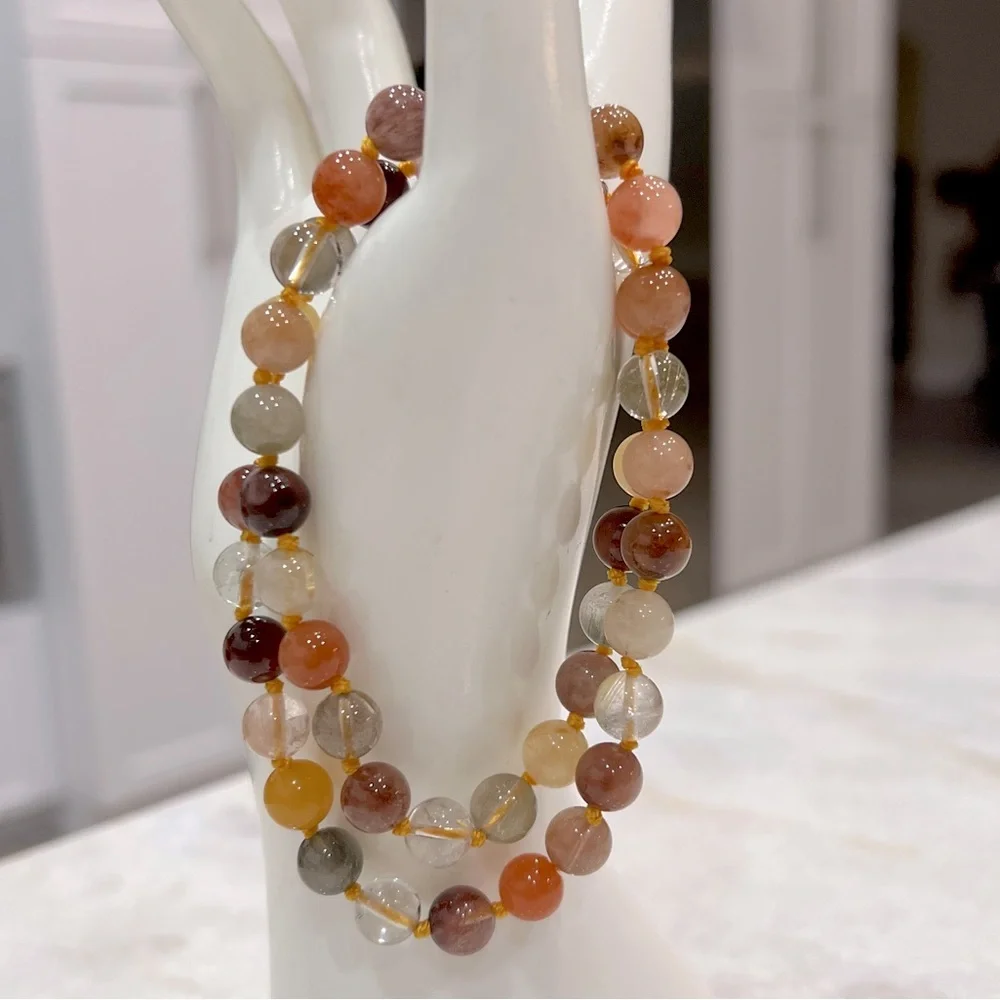 Multi Rutilated Quartz Bead Sterling Silver 18” Necklace with Magnetic Clasp
